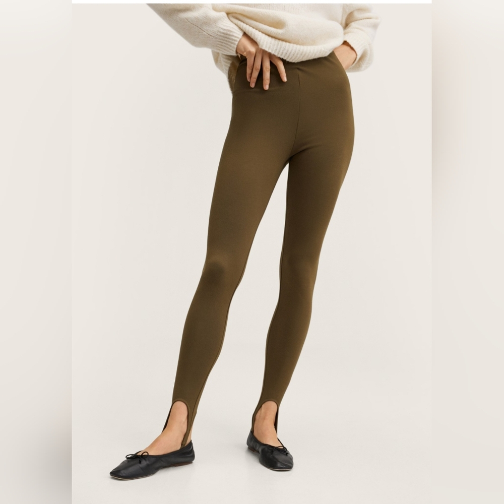 MANGO Alamar High-waisted stirrup-style Leggings Size S Army Green Color.